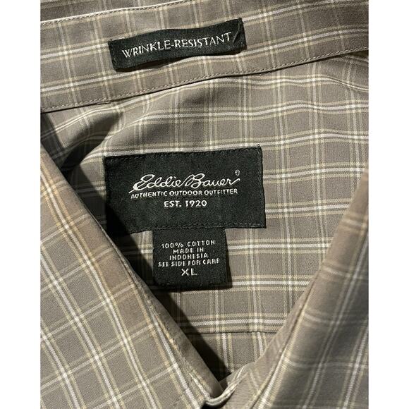 EDDIE BAUER Mens Button Down Shirt Wrinkle Resistant XL Plaid Long Sleeve Green - Picture 3 of 3